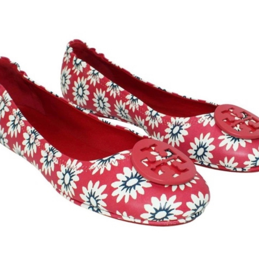 Tory Burch Nantucket Minnie Floral Red Ballet Flats